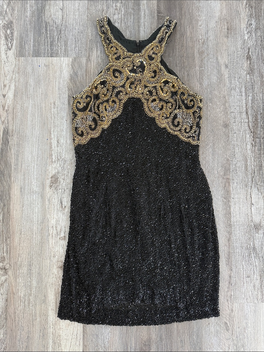 Black & Gold Beaded Halter Prom Dress